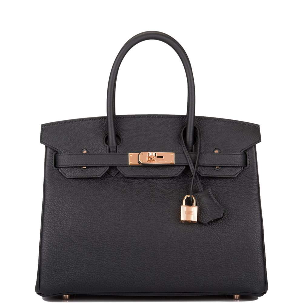 Hermes | Black Togo Birkin with Rose Gold Hardware | 30 Crowned Bag