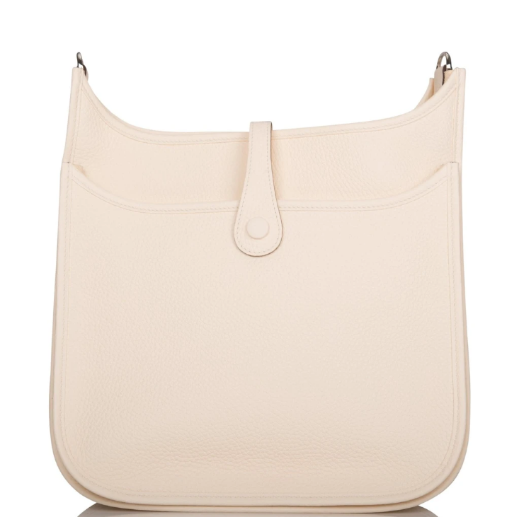 Hermes Clemence Evelyne III PM Nata White Crowned Bag