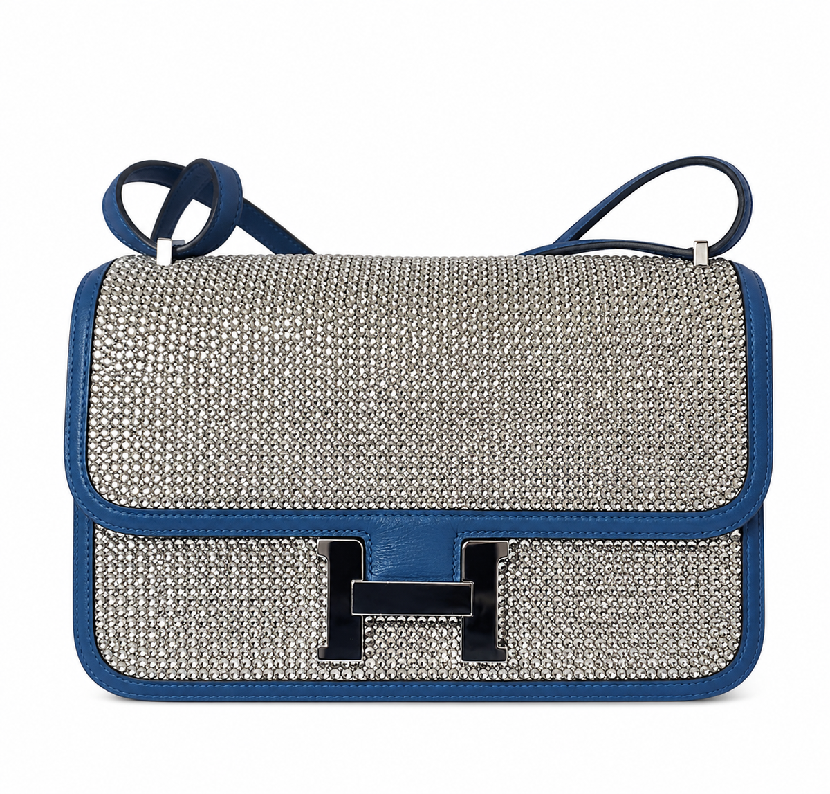 Hermes Constance Elan Bleu de Galice Swift Leather Swarovski Crystal Palladium Hardware BagAg