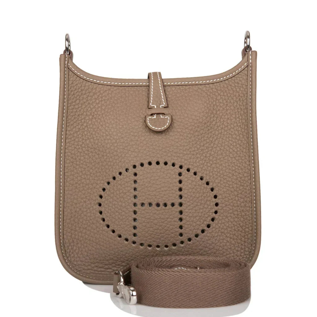 Hermes Evelyne TPM Etoupe Clemence Palladium Hardware Crowned Bag