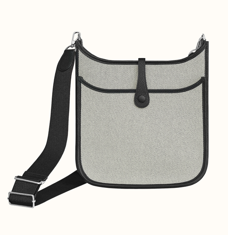 Hermes Toile and leather Evelyne III 29 Black Crowned Bag