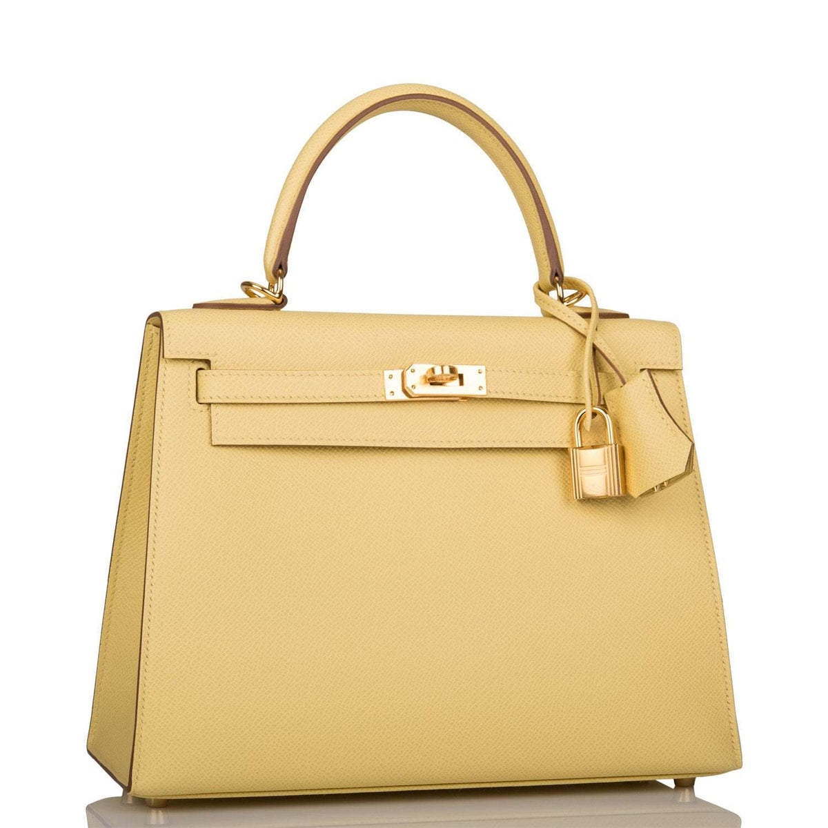 Hermes Jaune Poussin Epsom Sellier Kelly 25cm Gold Hardware Crowned Bag