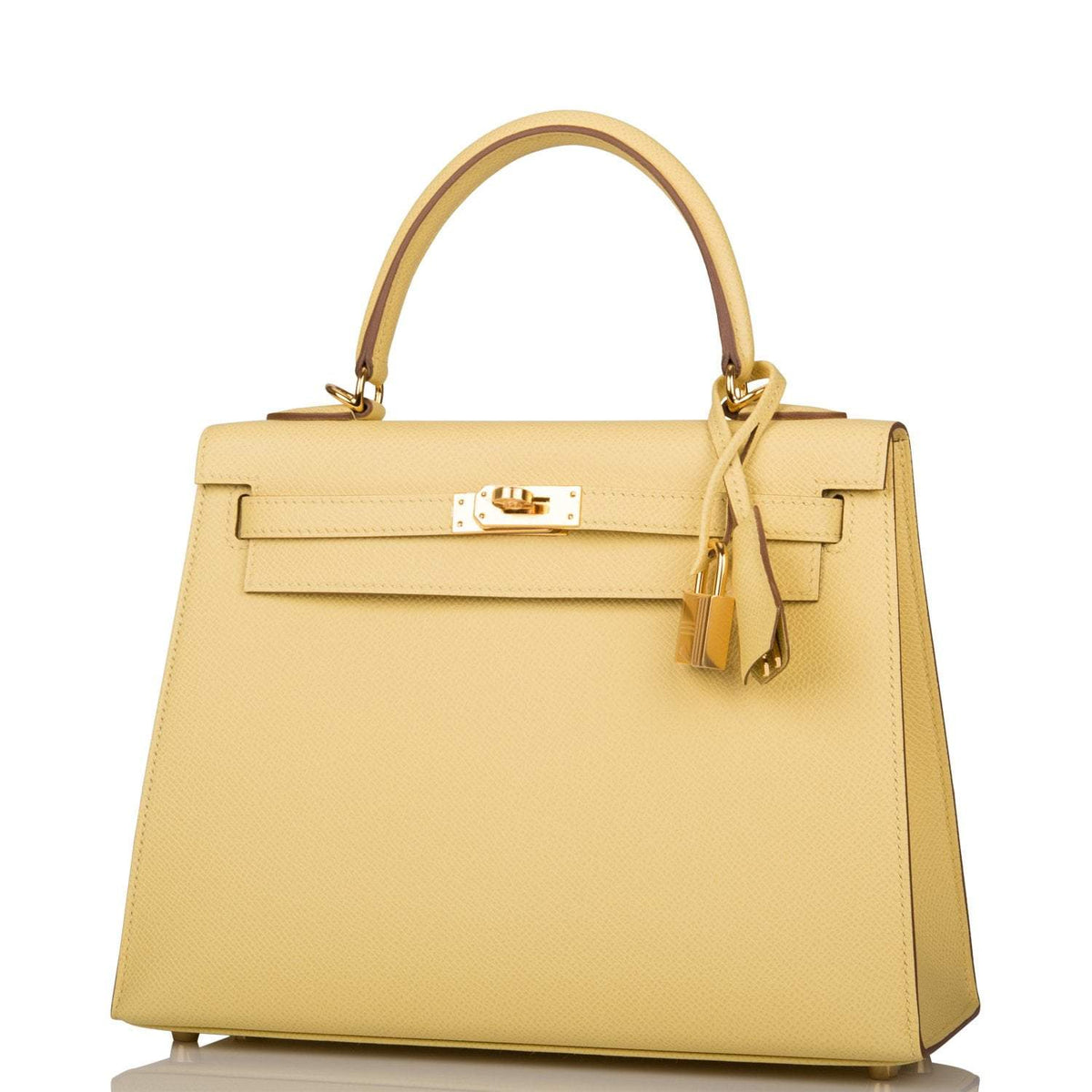 Hermes Jaune Poussin Epsom Sellier Kelly 25cm Gold Hardware Crowned Bag