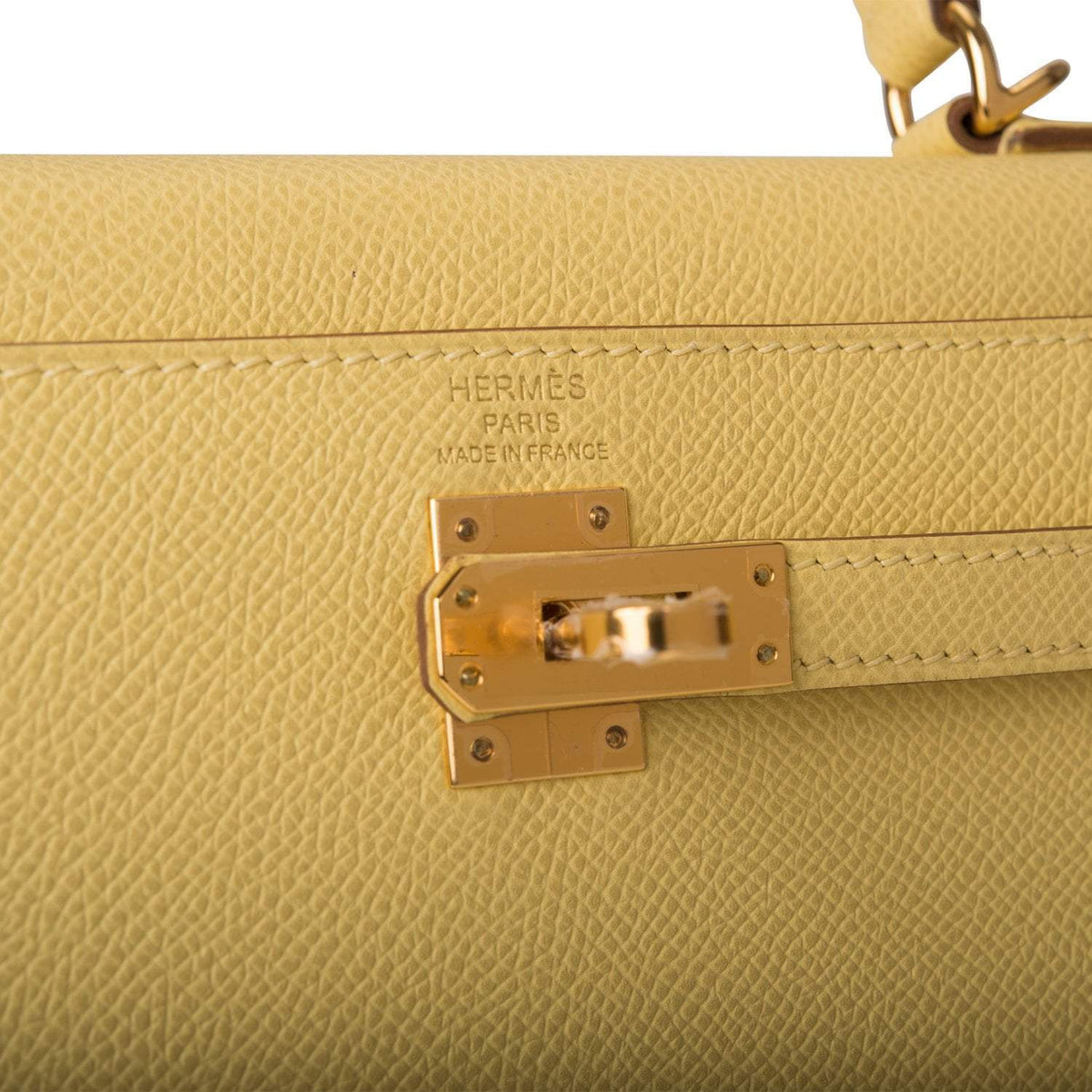 Hermes Jaune Poussin Epsom Sellier Kelly 25cm Gold Hardware Crowned Bag
