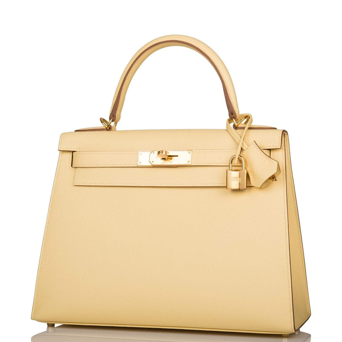 Hermes Jaune Poussin Epsom Sellier Kelly 28cm Gold Hardware Crowned Bag