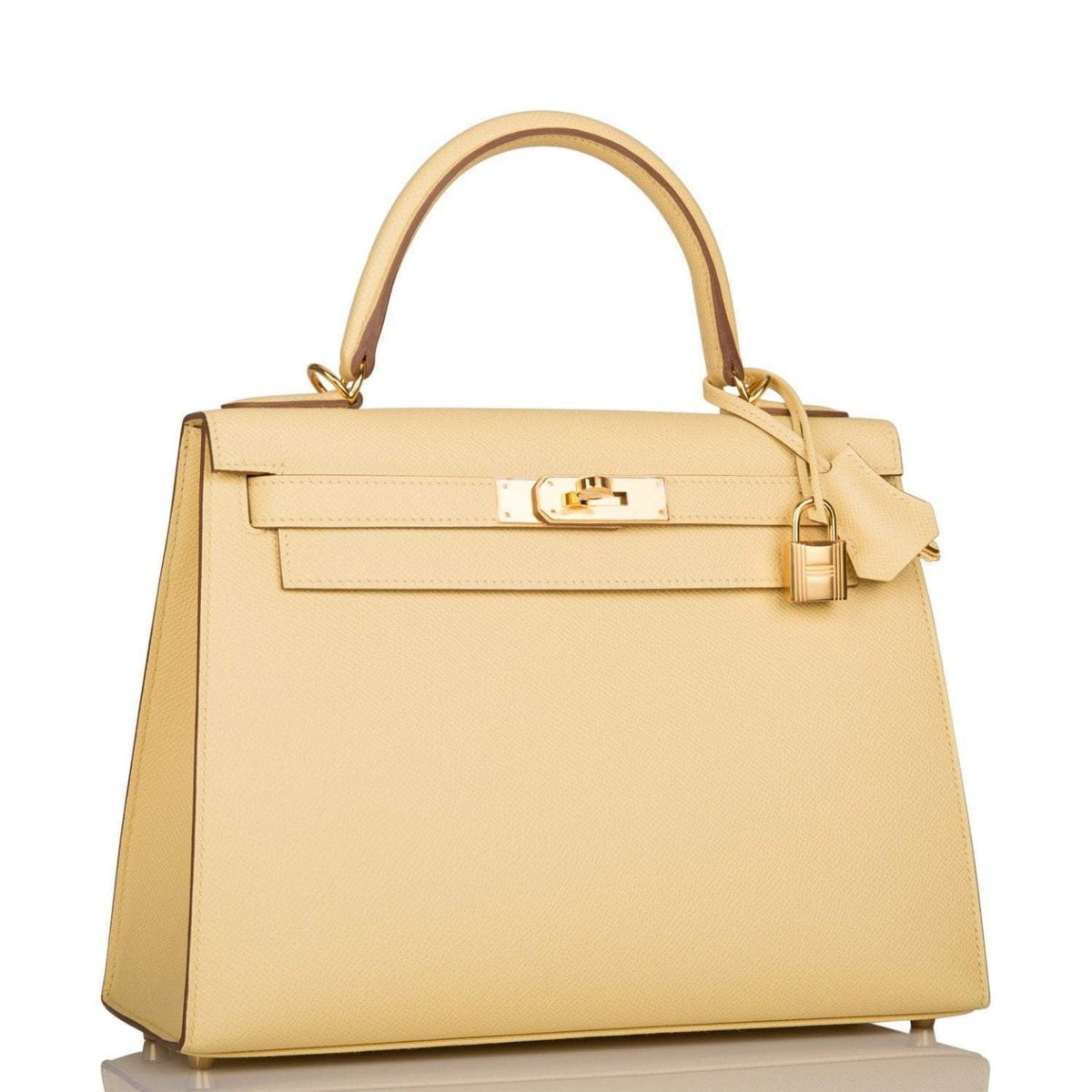 Hermes Jaune Poussin Epsom Sellier Kelly 28cm Gold Hardware Crowned Bag