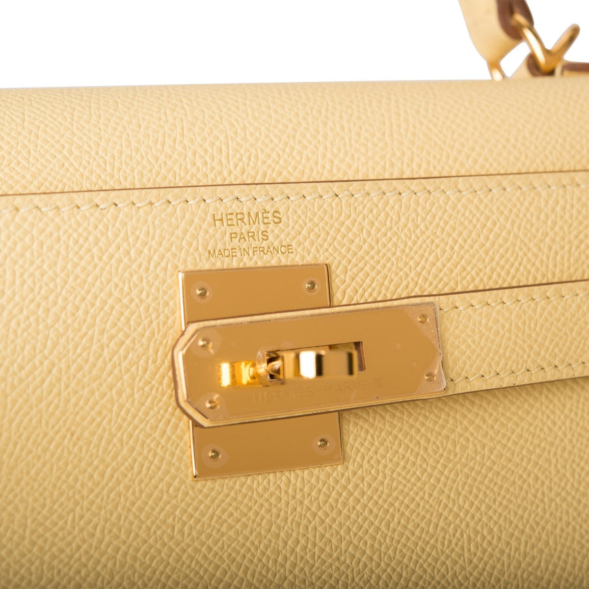Hermes Jaune Poussin Epsom Sellier Kelly 28cm Gold Hardware Crowned Bag