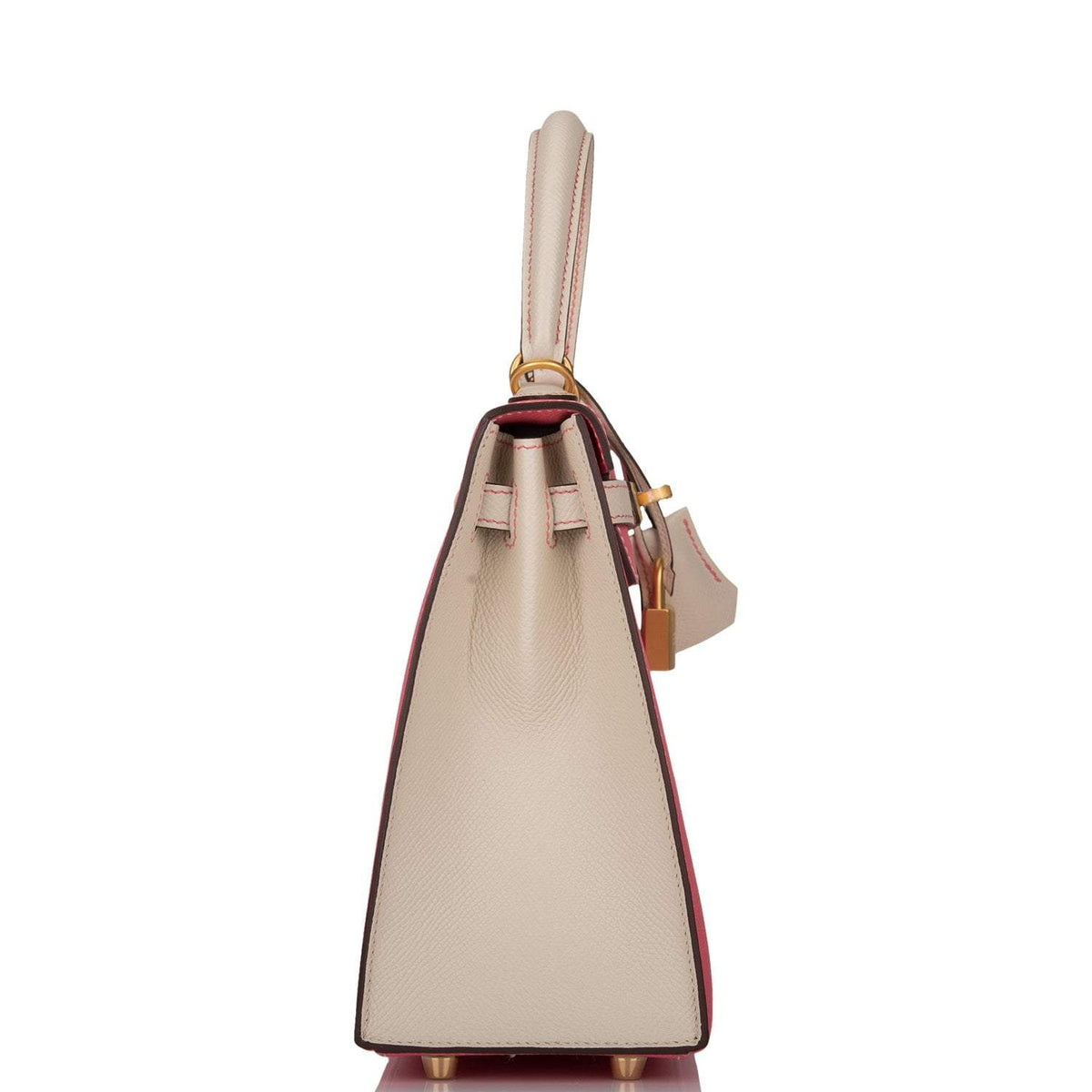 Hermes Kelly 25cm Bi-Color Rose Azalee and Craie Epsom Sellier Brushed Gold Hardware Crowned Bag