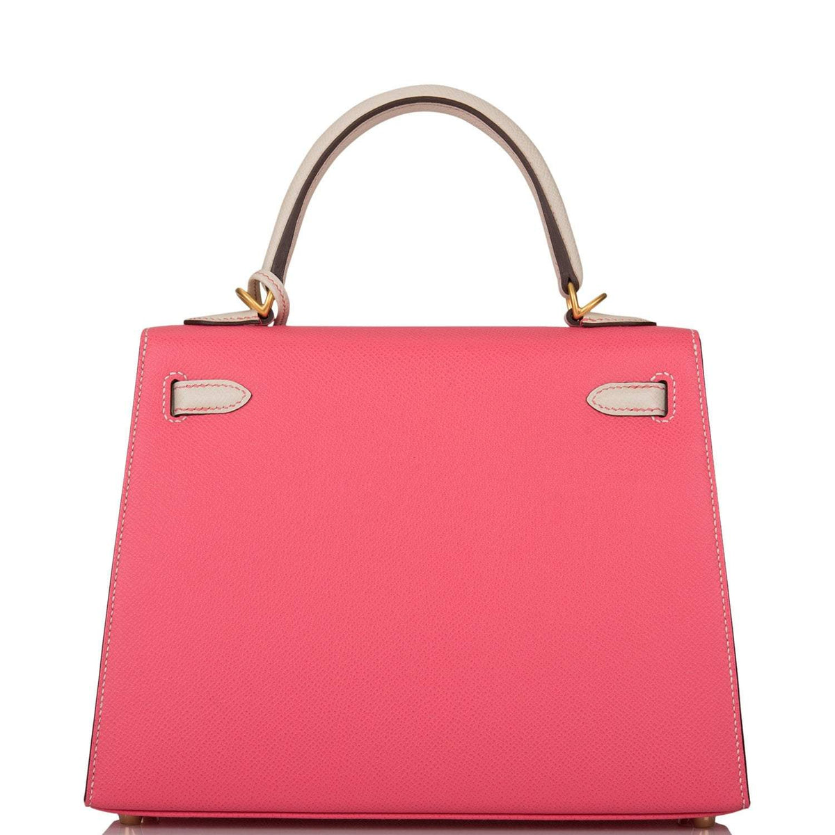 Hermes Kelly 25cm Bi-Color Rose Azalee and Craie Epsom Sellier Brushed Gold Hardware Crowned Bag