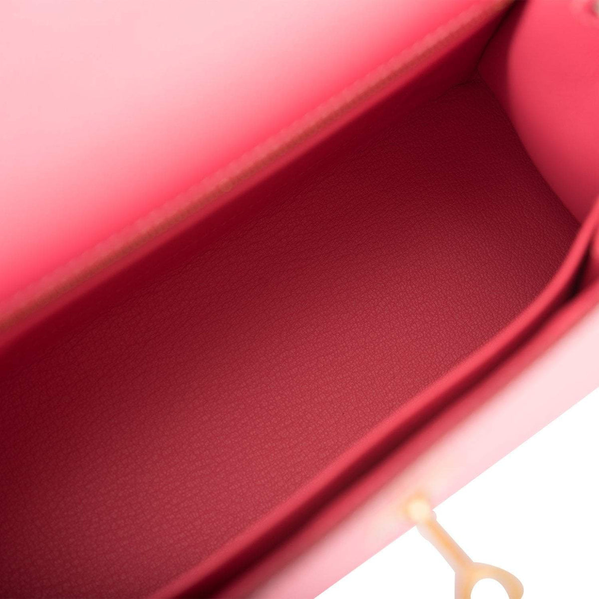 Hermes Kelly 25cm Bi-Color Rose Azalee and Craie Epsom Sellier Brushed Gold Hardware Crowned Bag