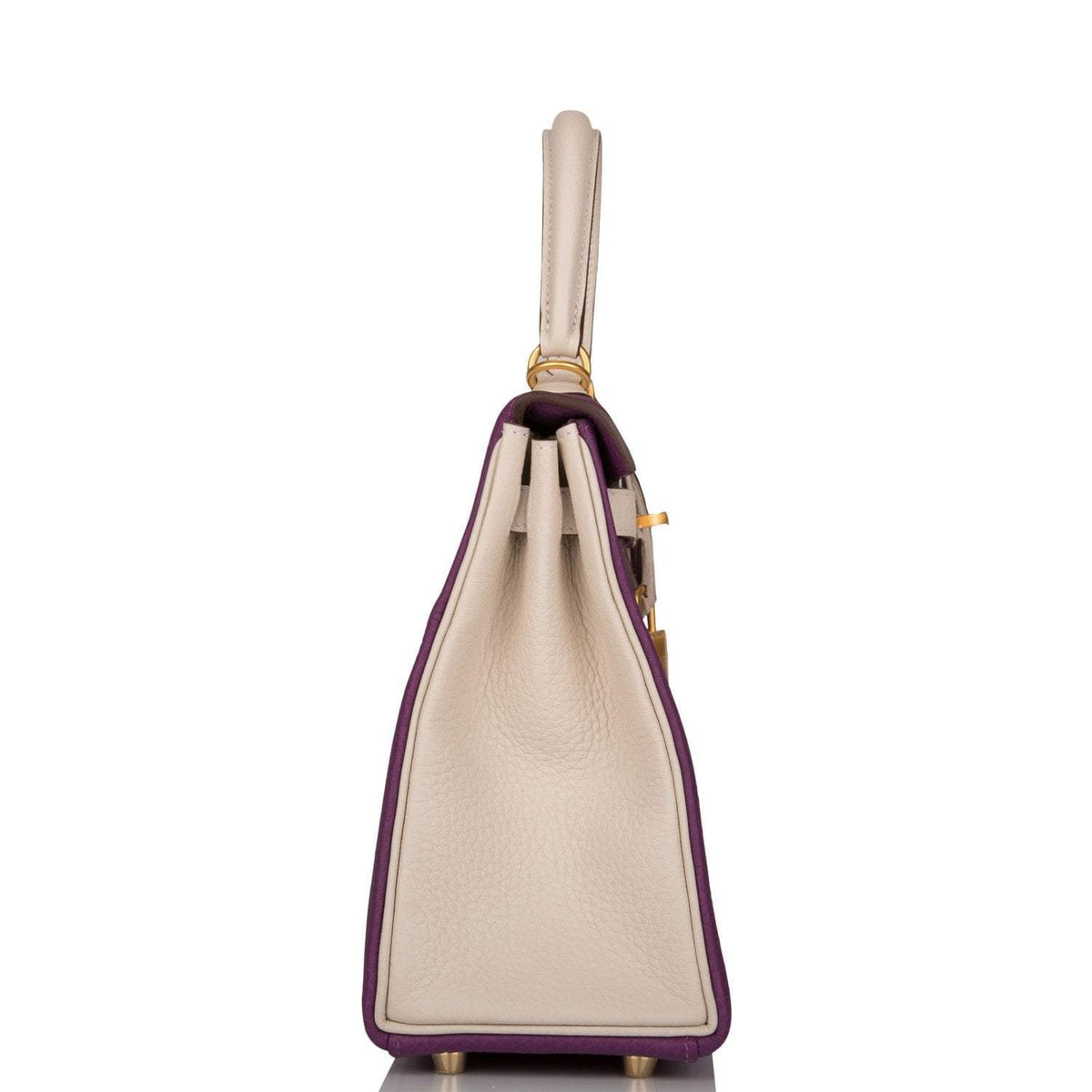 Hermes Kelly 25cm Brushed Gold Hardware Bi-Color Anemone and Craie Togo Retourne Crowned Bag