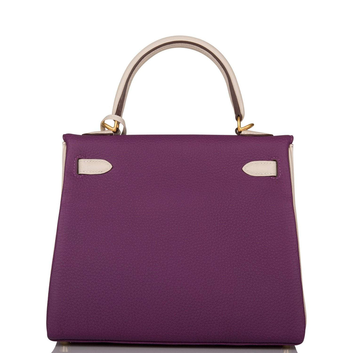 Hermes Kelly 25cm Brushed Gold Hardware Bi-Color Anemone and Craie Togo Retourne Crowned Bag