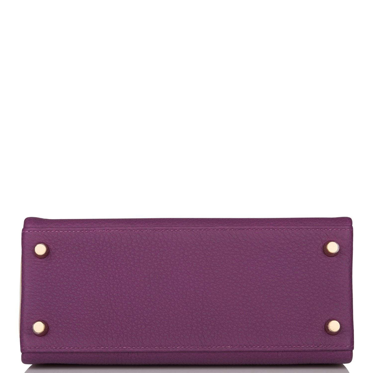 Hermes Kelly 25cm Brushed Gold Hardware Bi-Color Anemone and Craie Togo Retourne Crowned Bag