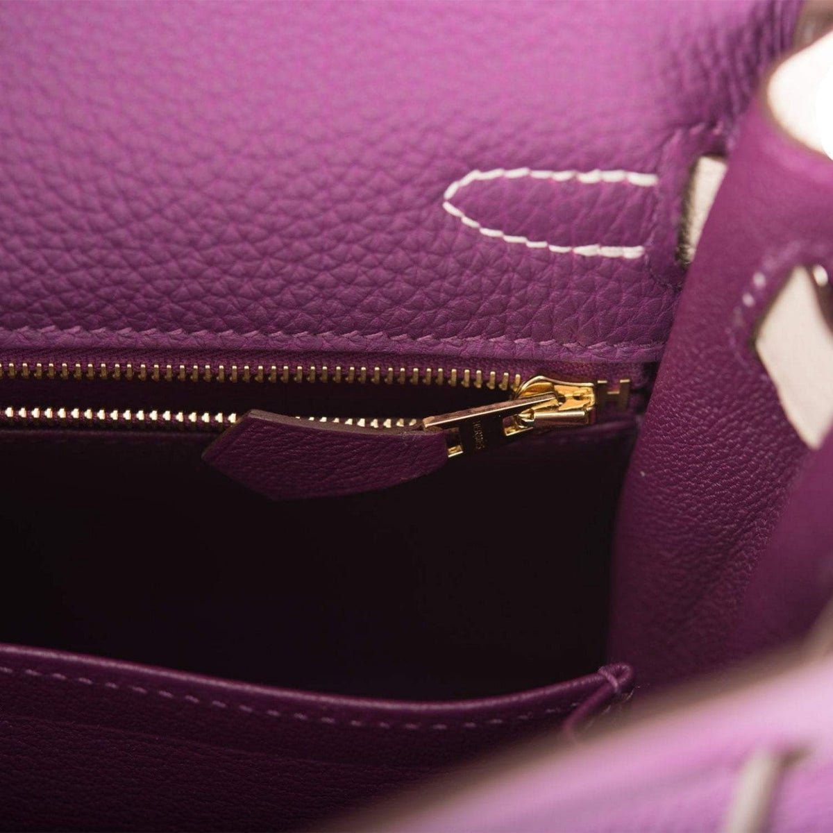 Hermes Kelly 25cm Brushed Gold Hardware Bi-Color Anemone and Craie Togo Retourne Crowned Bag