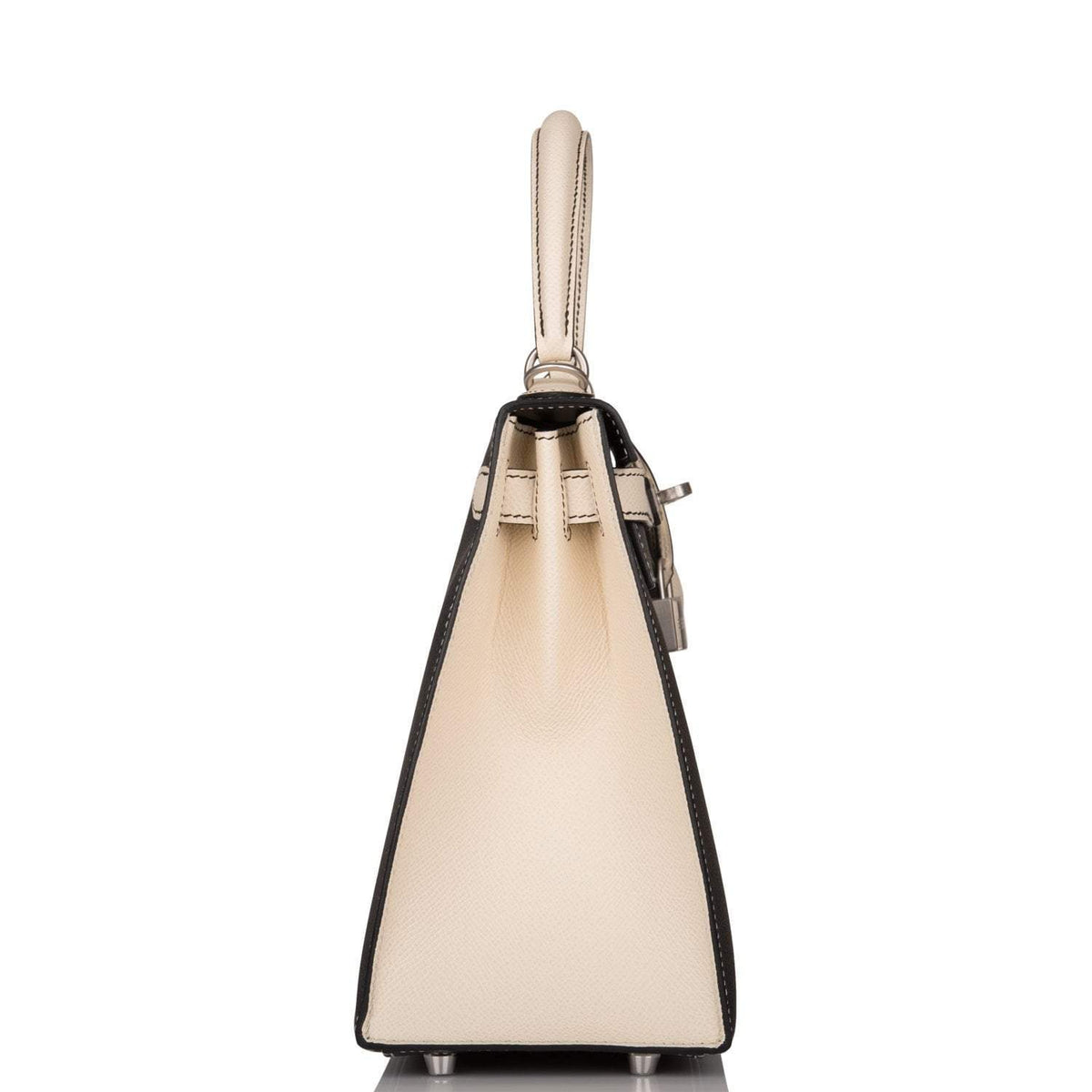 Hermes Kelly 28cm Bi-Color Black and Craie Epsom Sellier Brushed Palladium Hardware Crowned Bag