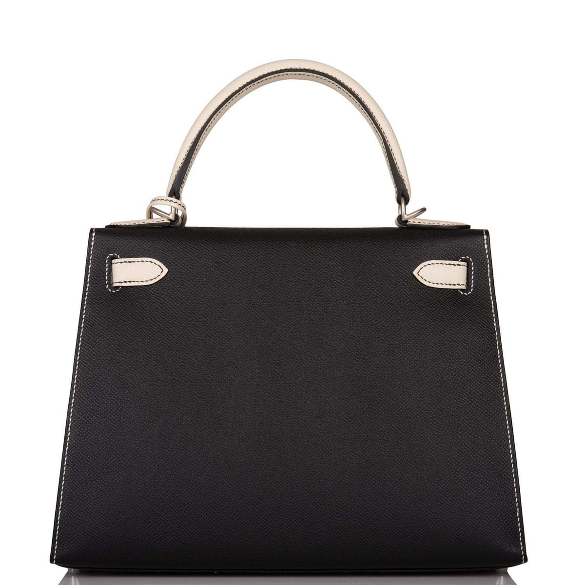Hermes Kelly 28cm Bi-Color Black and Craie Epsom Sellier Brushed Palladium Hardware Crowned Bag