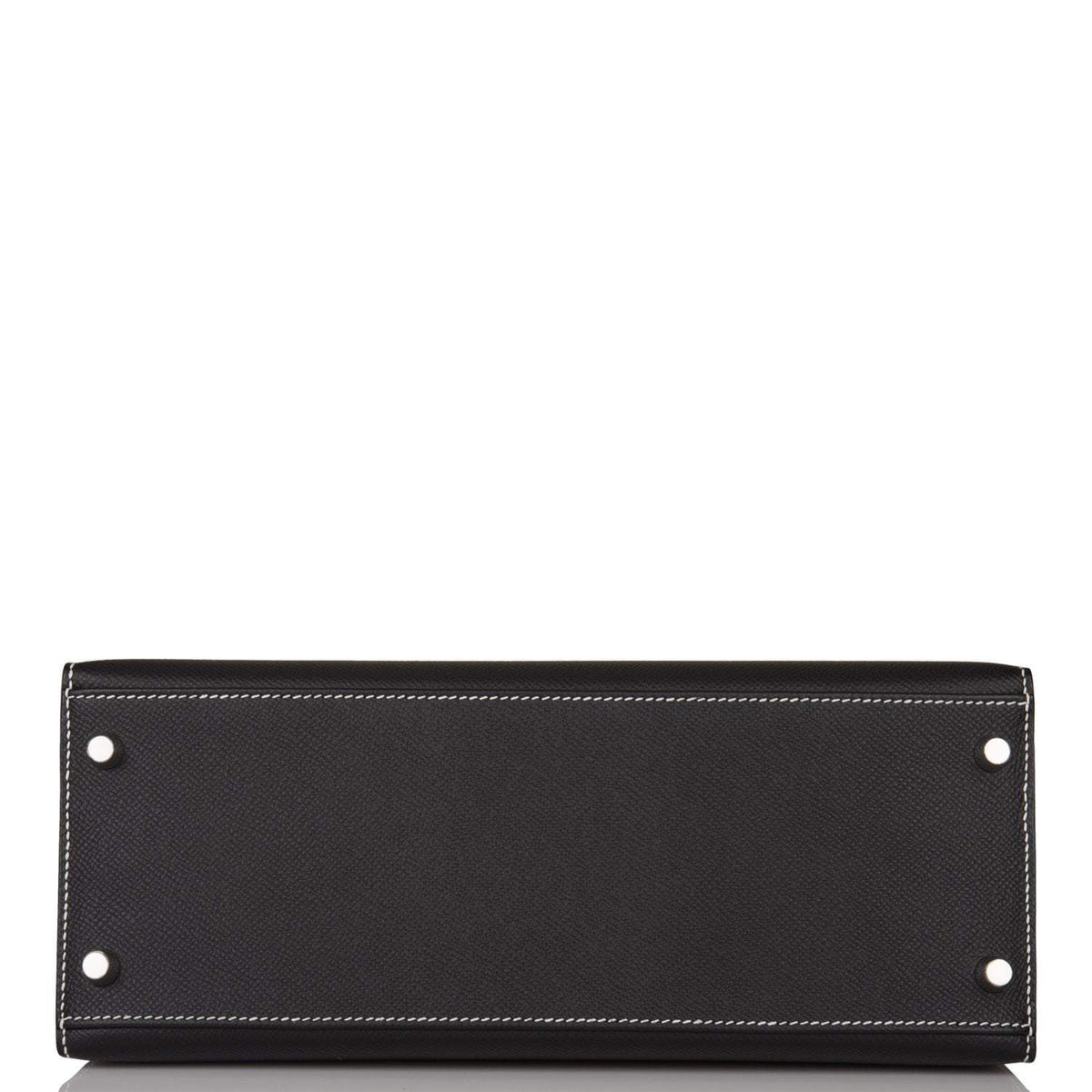 Hermes Kelly 28cm Bi-Color Black and Craie Epsom Sellier Brushed Palladium Hardware Crowned Bag