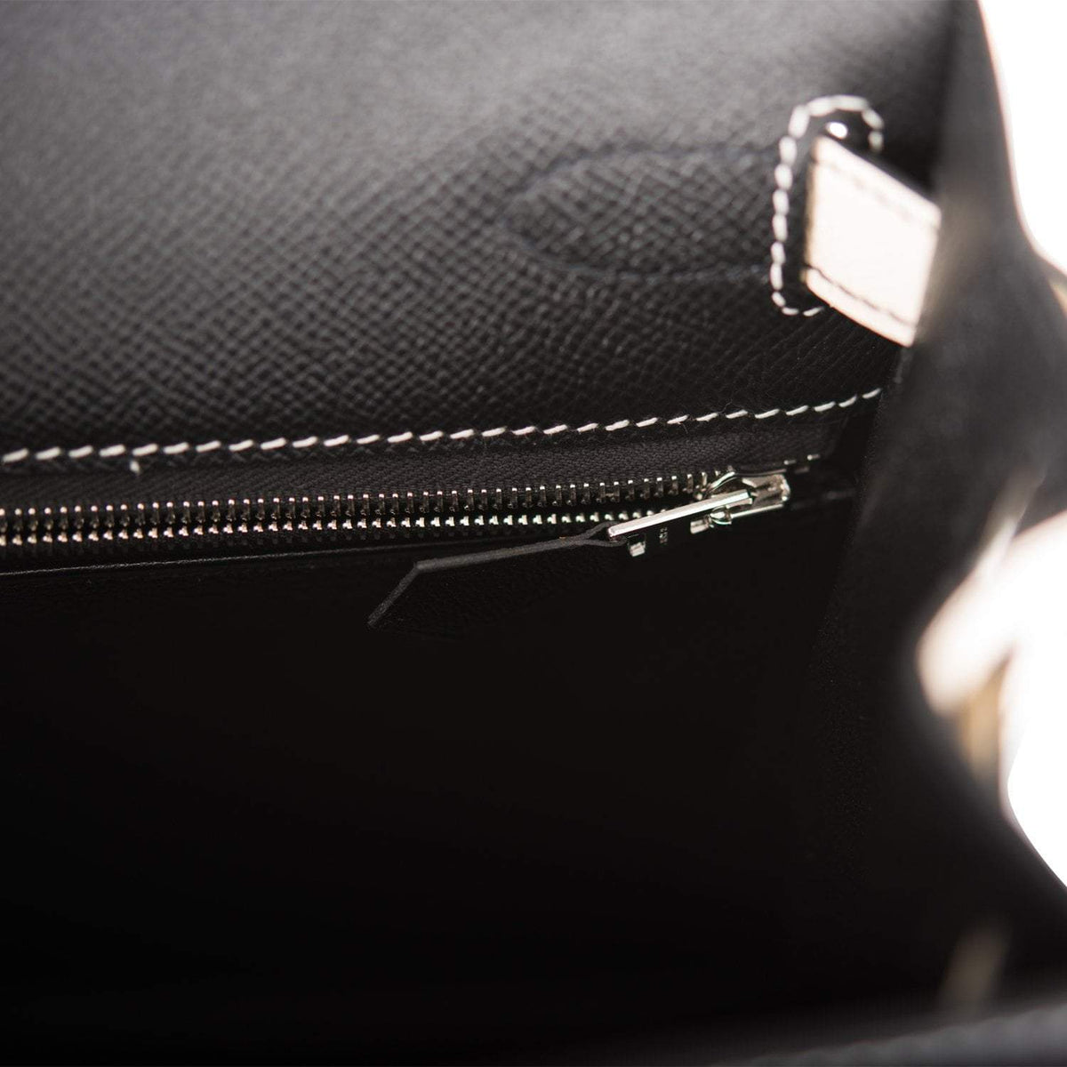 Hermes Kelly 28cm Bi-Color Black and Craie Epsom Sellier Brushed Palladium Hardware Crowned Bag