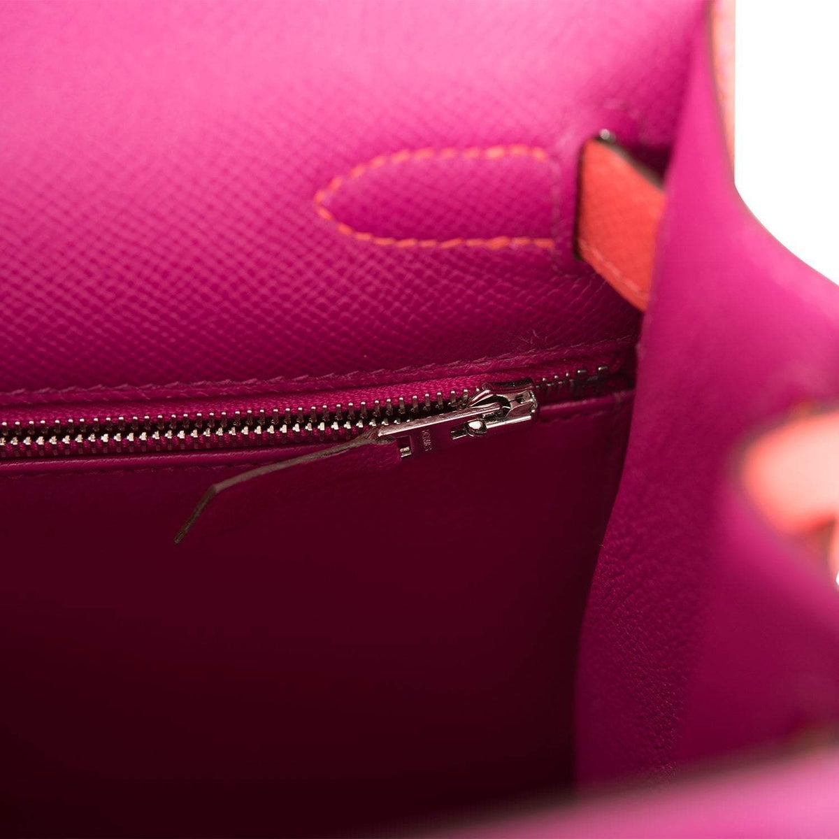 Hermes Kelly 28cm Bi-Color Rose Pourpre and Rose Jaipur Epsom Sellier Brushed Palladium Hardware Crowned Bag