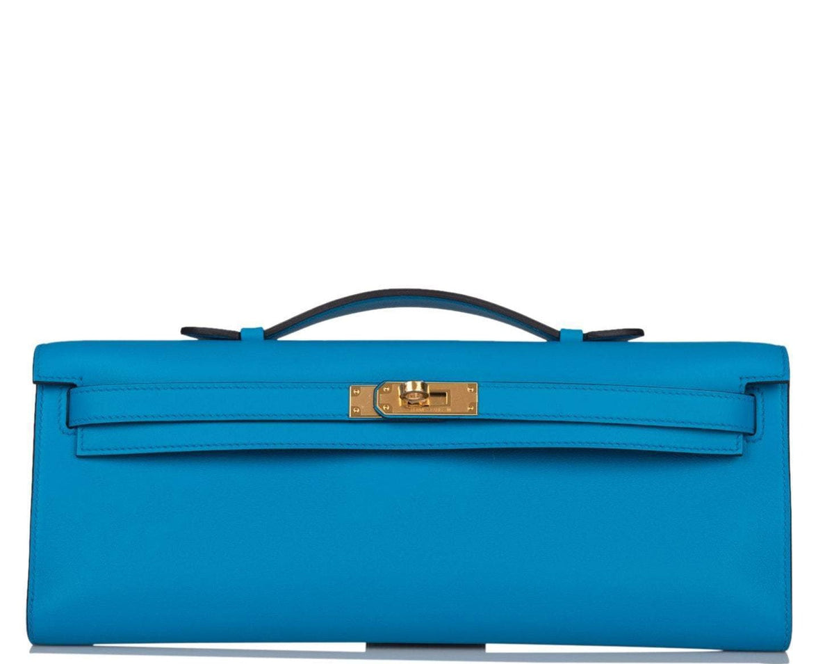 Hermes Kelly Cut Bleu Frida Swift Gold Hardware Crowned Bag
