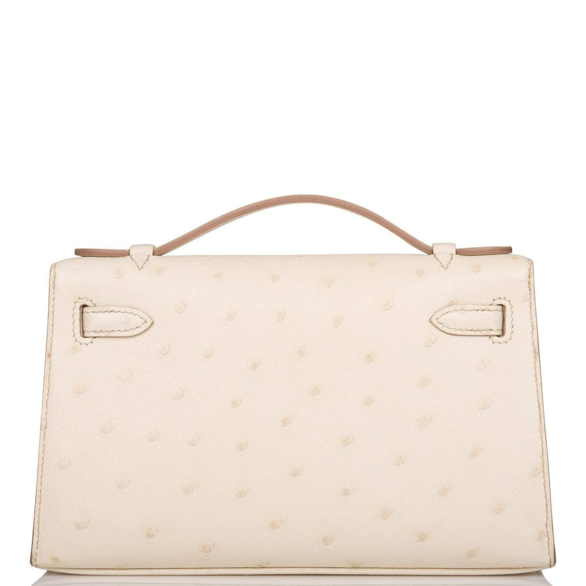 Hermes Kelly Pochette Beton Ostrich Gold Hardware Crowned Bag