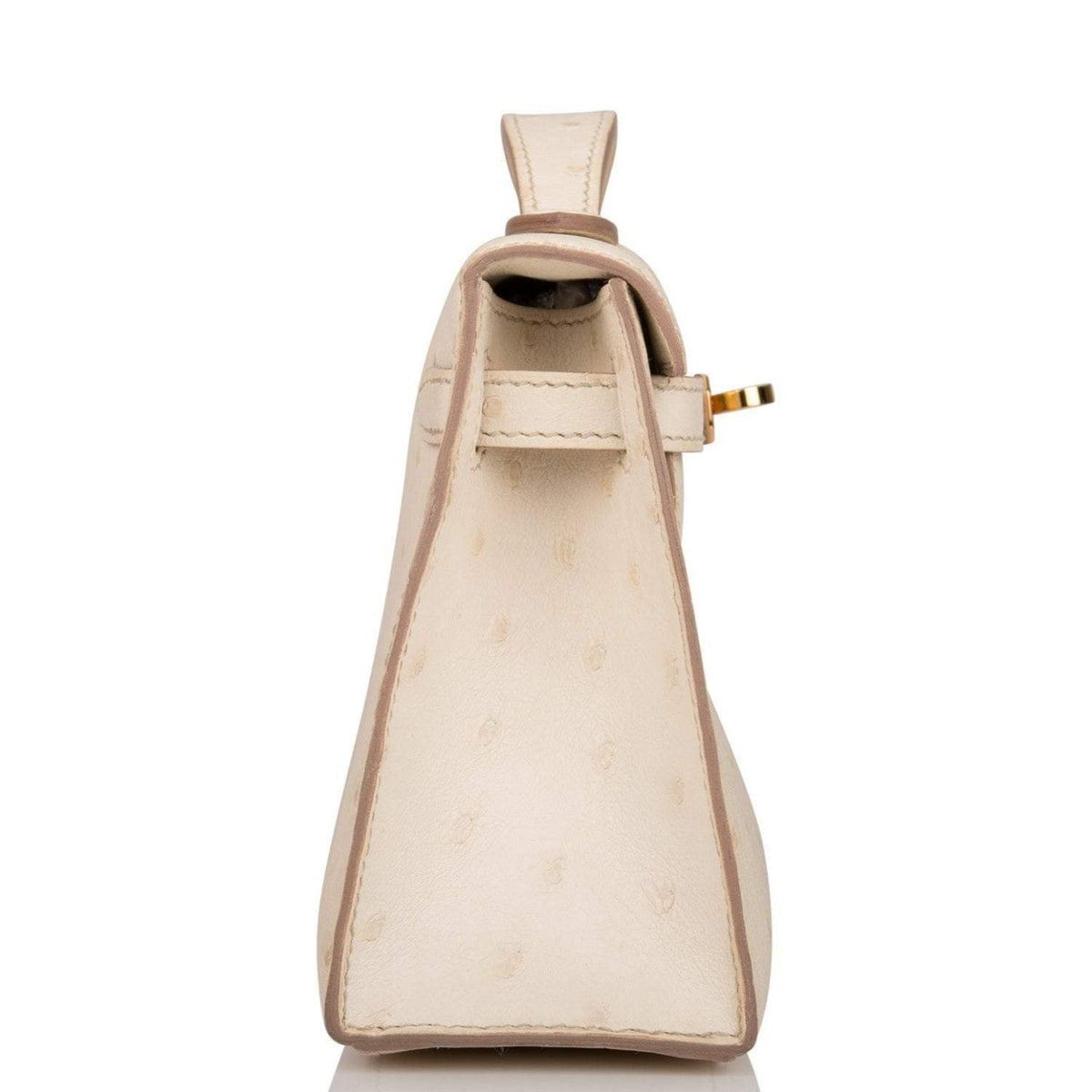 Hermes Kelly Pochette Beton Ostrich Gold Hardware Crowned Bag