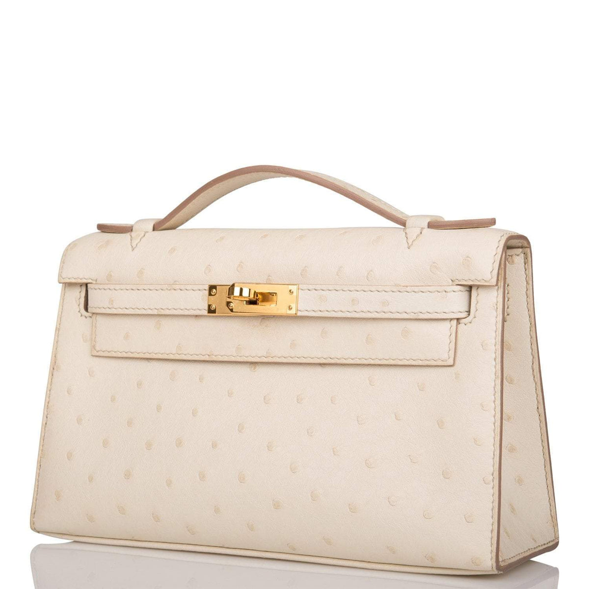 Hermes Kelly Pochette Beton Ostrich Gold Hardware Crowned Bag