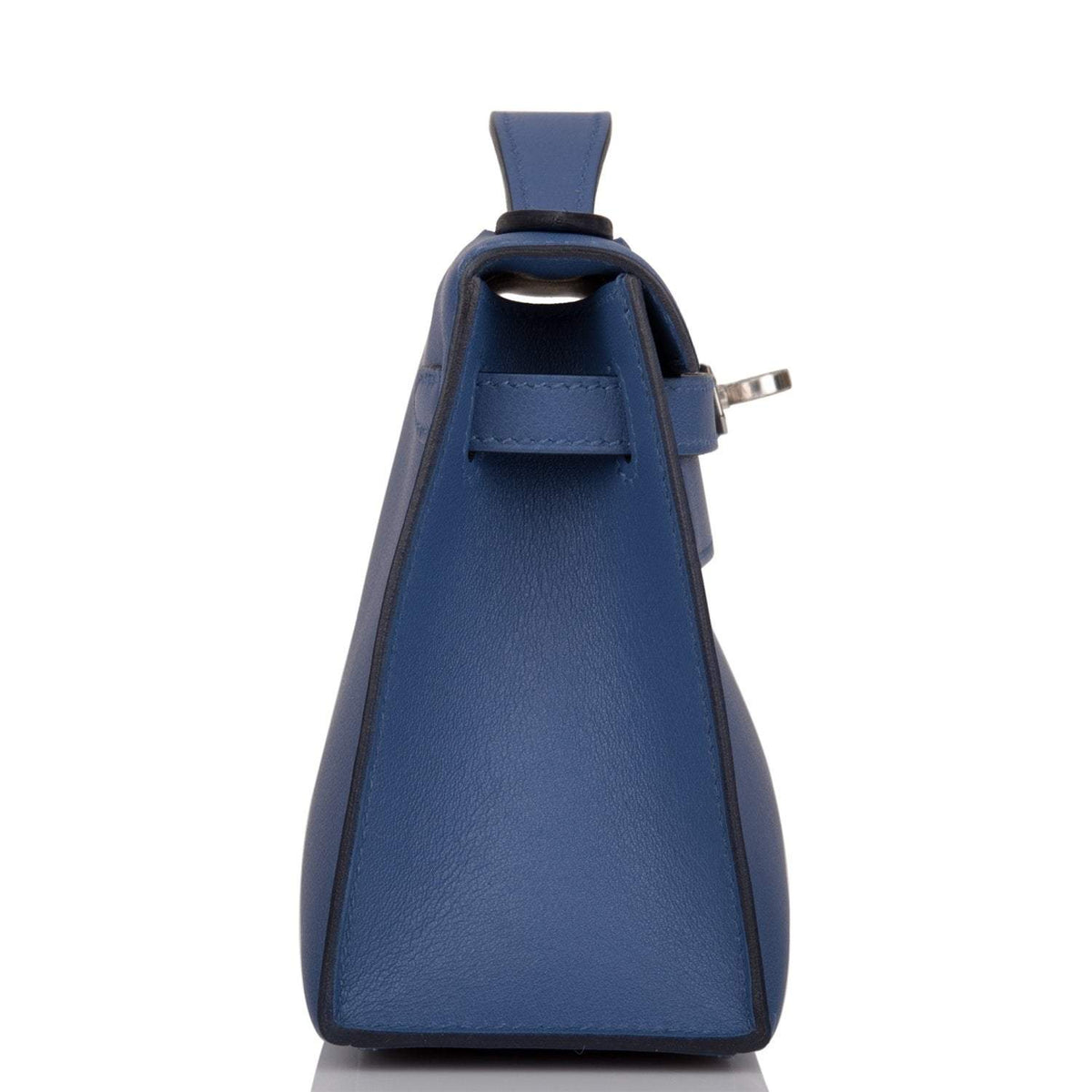 Hermes Kelly Pochette Blue Brighton Swift Palladium Hardware Crowned Bag