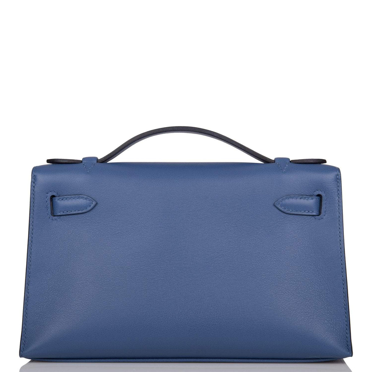 Hermes Kelly Pochette Blue Brighton Swift Palladium Hardware Crowned Bag