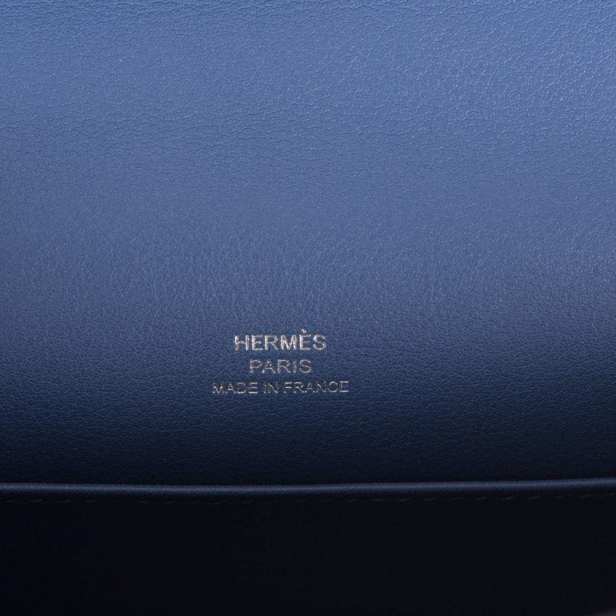 Hermes Kelly Pochette Blue Brighton Swift Palladium Hardware Crowned Bag