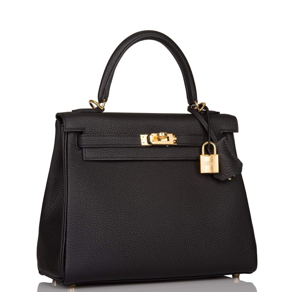 Hermes Kelly Retourne 25 Black Togo Gold Hardware Crowned Bag