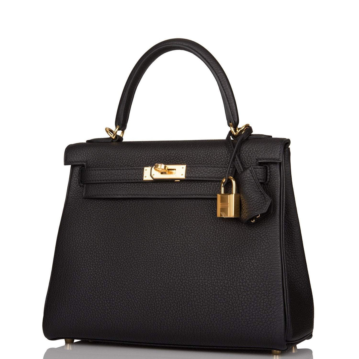 Hermes Kelly Retourne 25 Black Togo Gold Hardware Crowned Bag