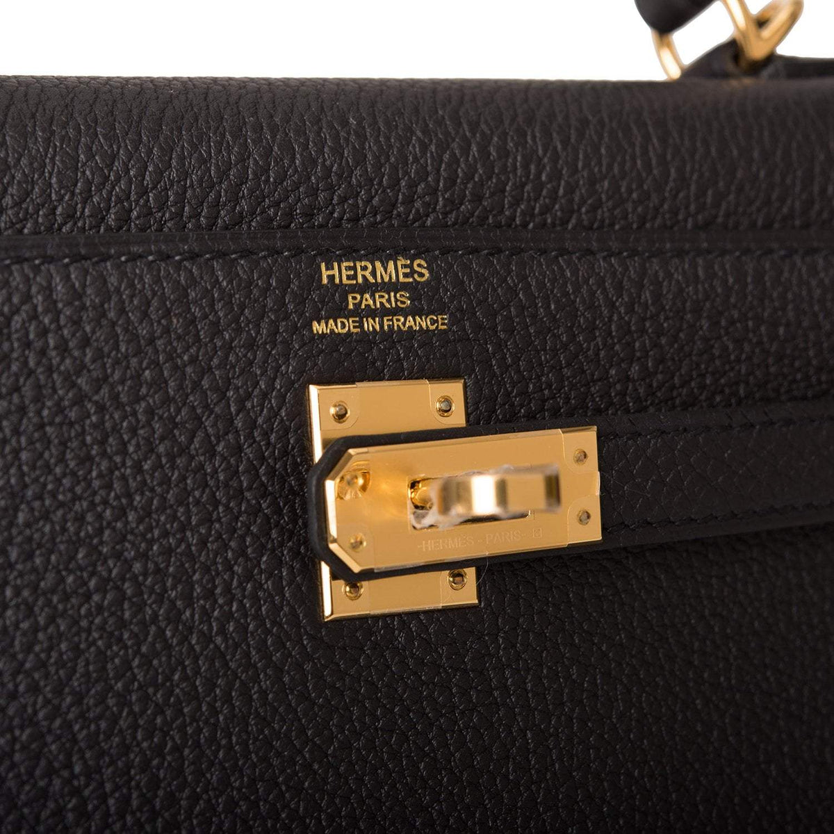 Hermes Kelly Retourne 25 Black Togo Gold Hardware Crowned Bag