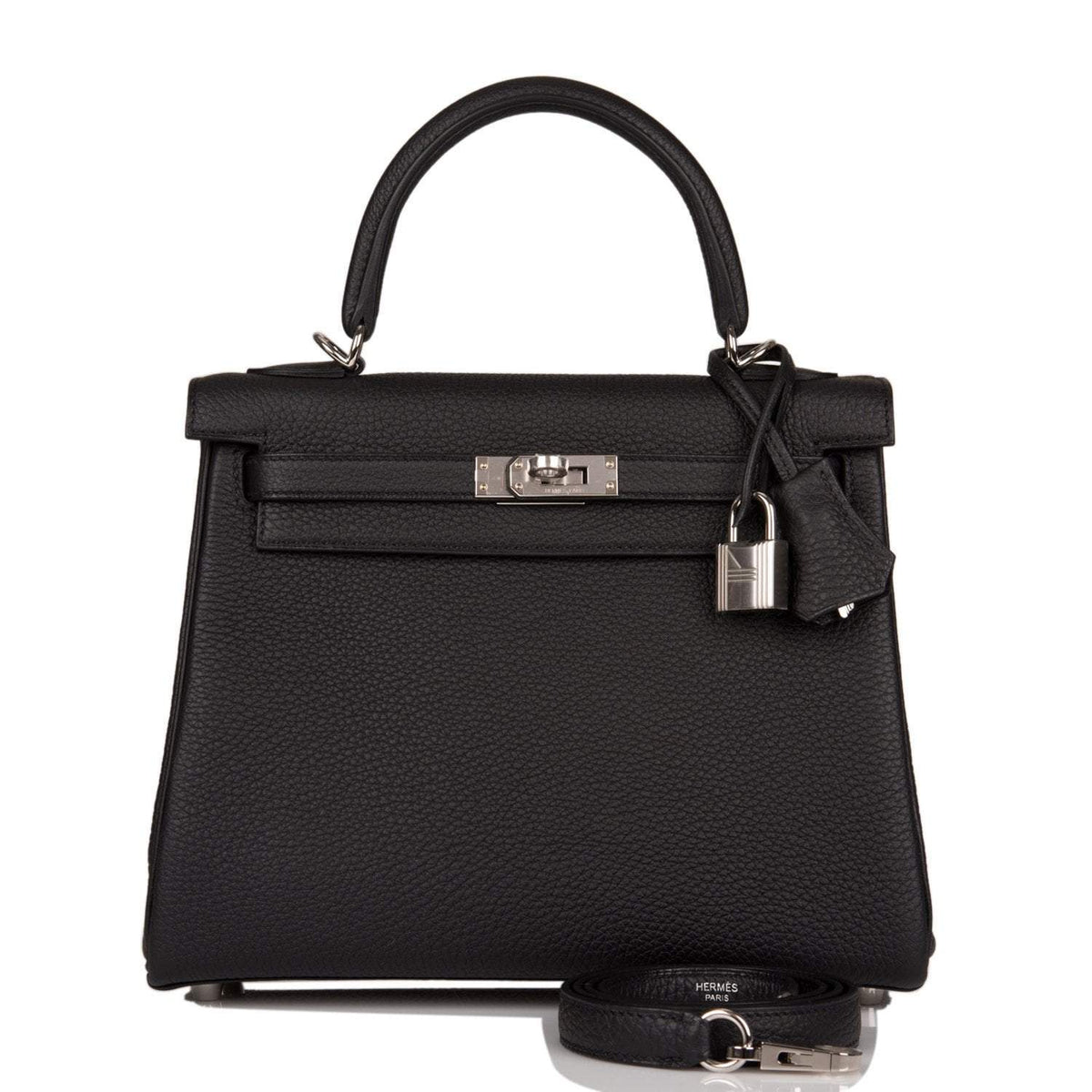 Hermes Kelly Retourne 25 Black Togo Palladium Hardware Crowned Bag