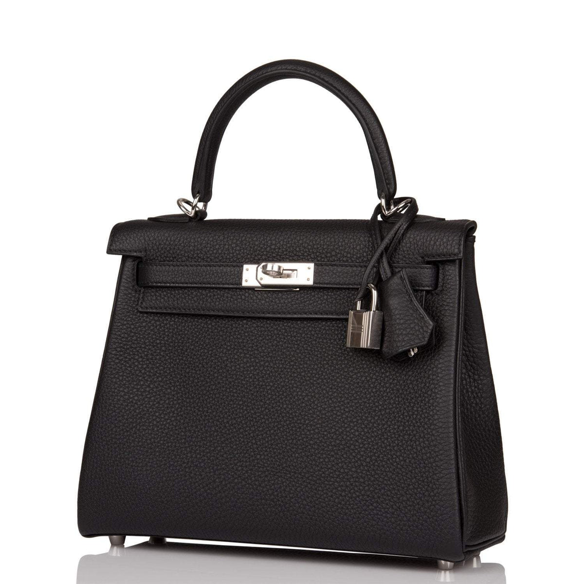 Hermes Kelly Retourne 25 Black Togo Palladium Hardware Crowned Bag
