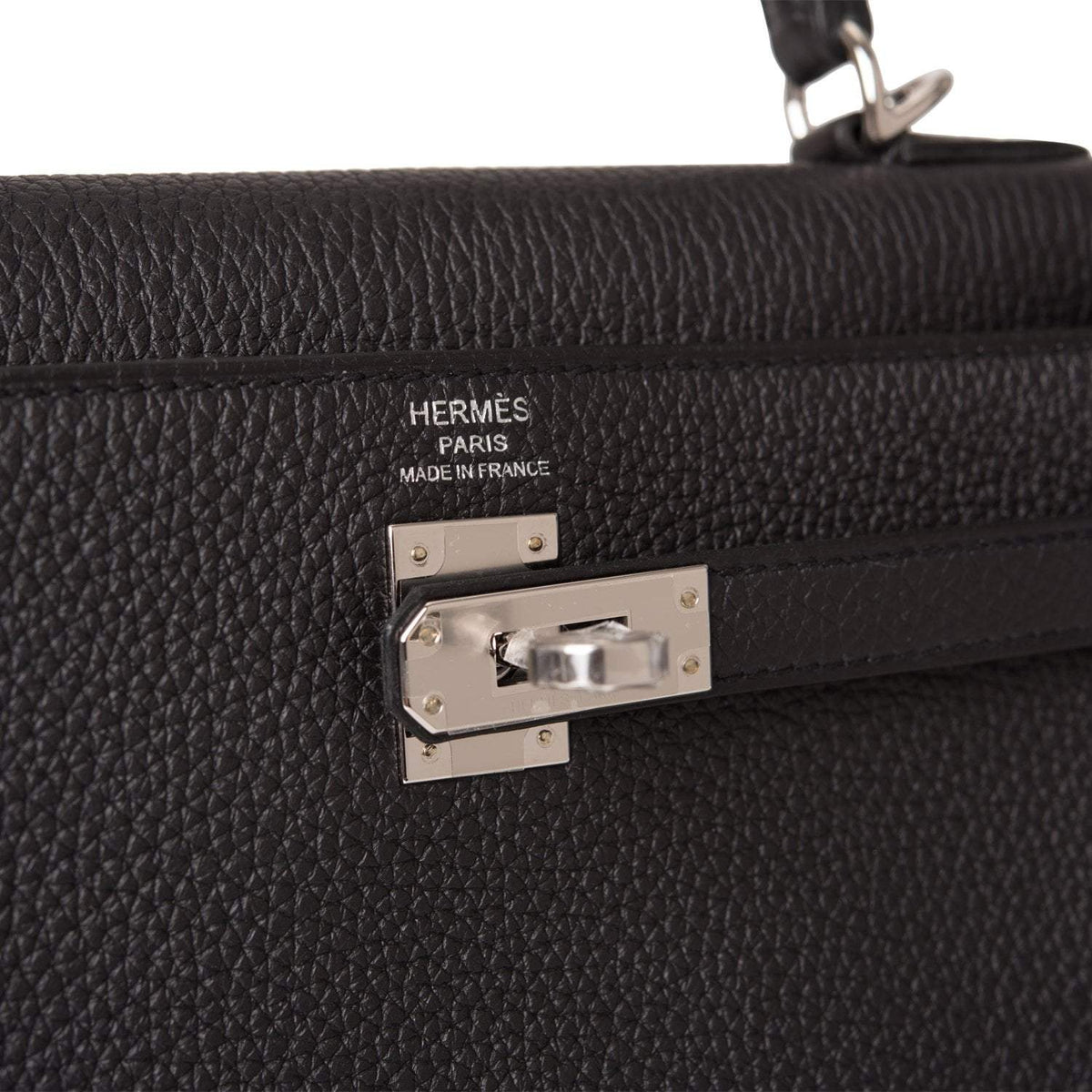 Hermes Kelly Retourne 25 Black Togo Palladium Hardware Crowned Bag