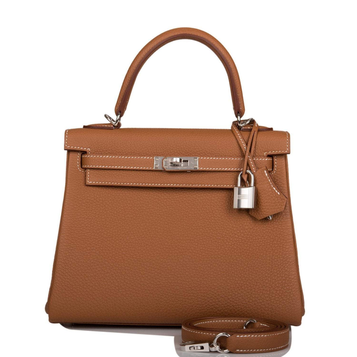Hermes Kelly Retourne 25 Gold Togo Palladium Hardware Crowned Bag