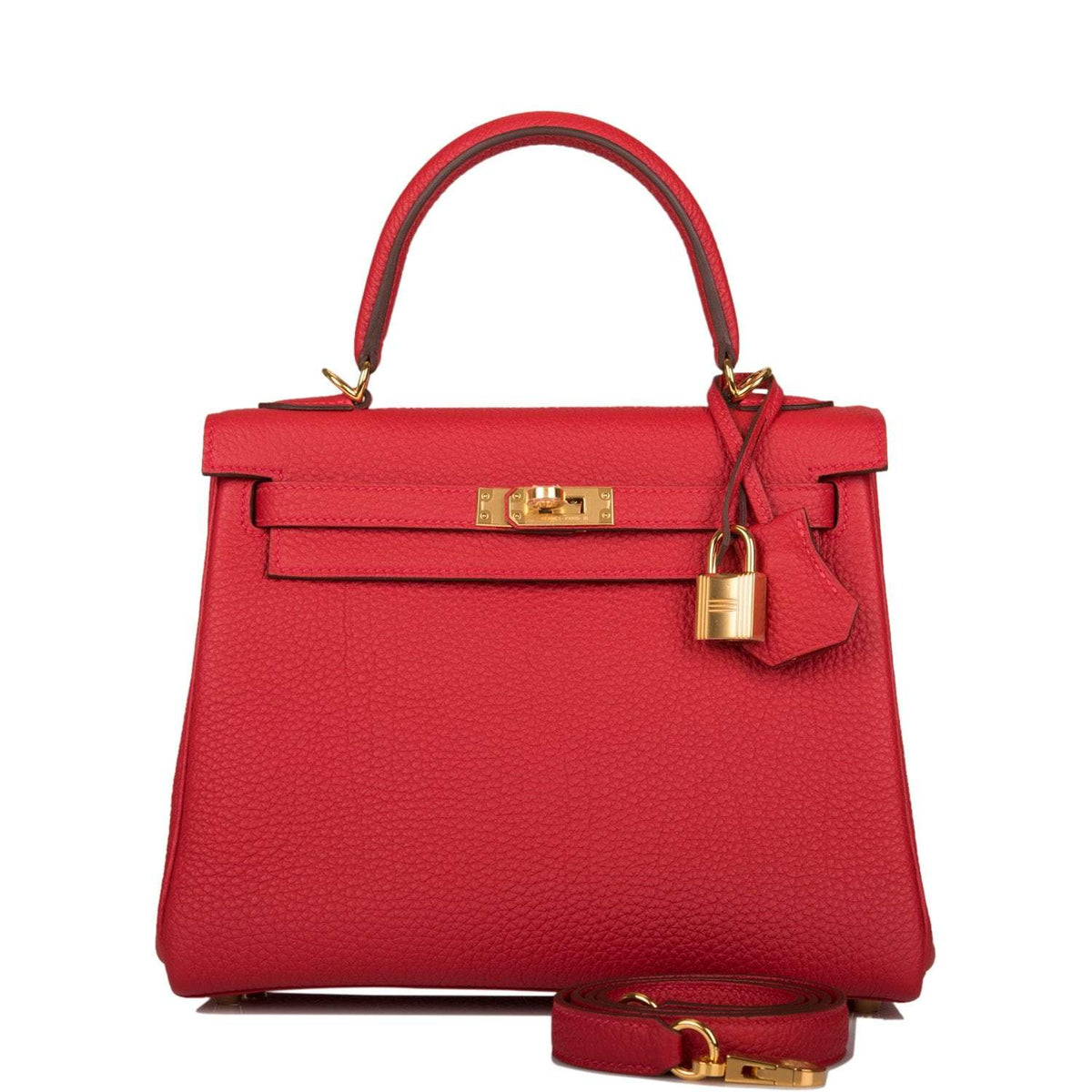 Hermes Kelly Retourne 25 Rouge Casaque Togo Gold Hardware Crowned Bag