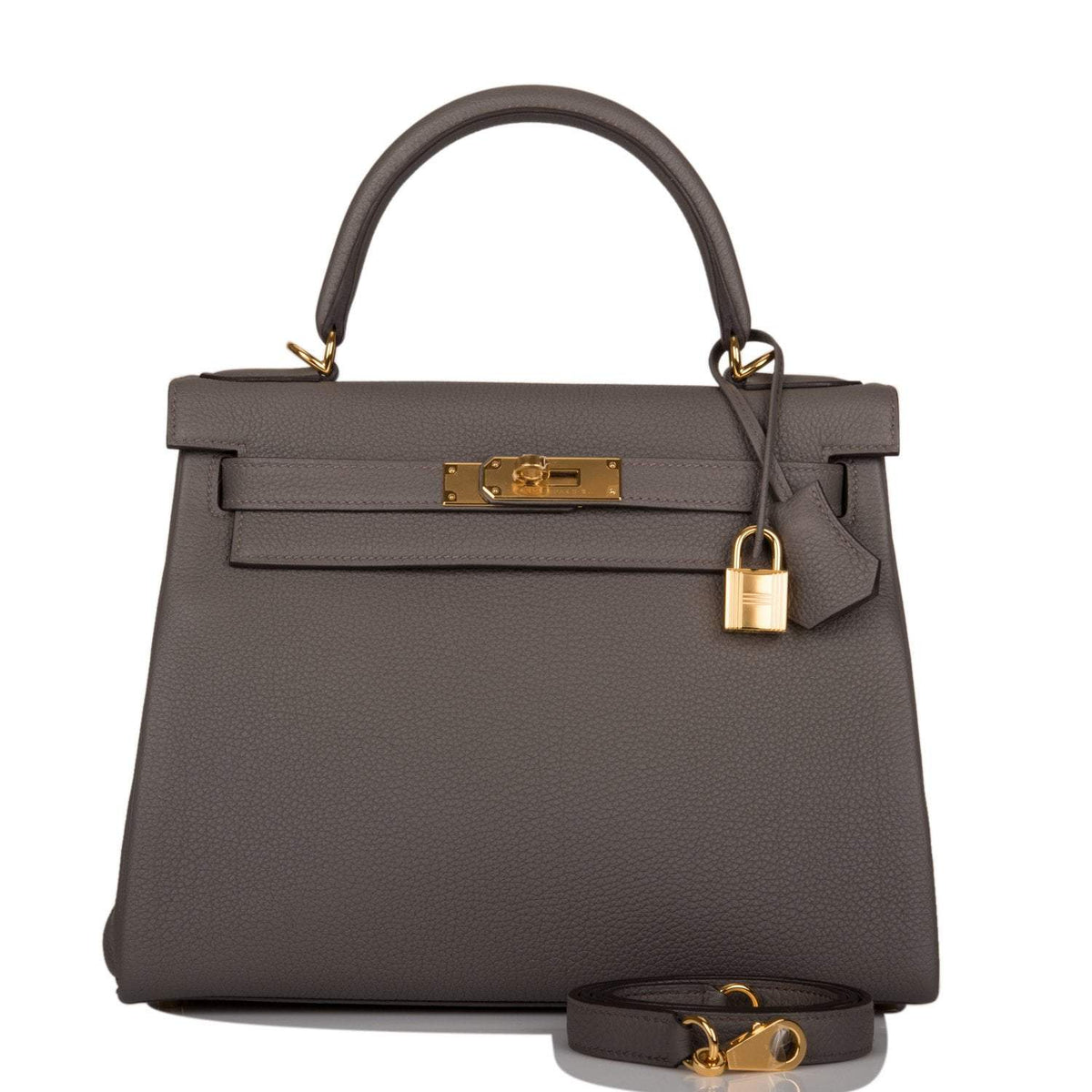 Hermes Kelly Retourne 28 Etain Togo Gold Hardware Crowned Bag