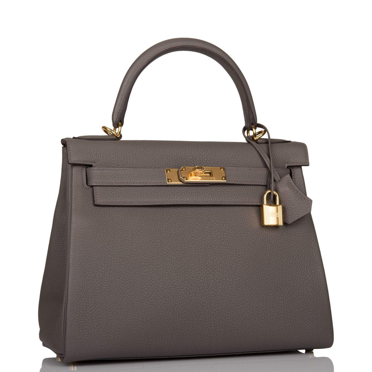 Hermes Kelly Retourne 28 Etain Togo Gold Hardware Crowned Bag