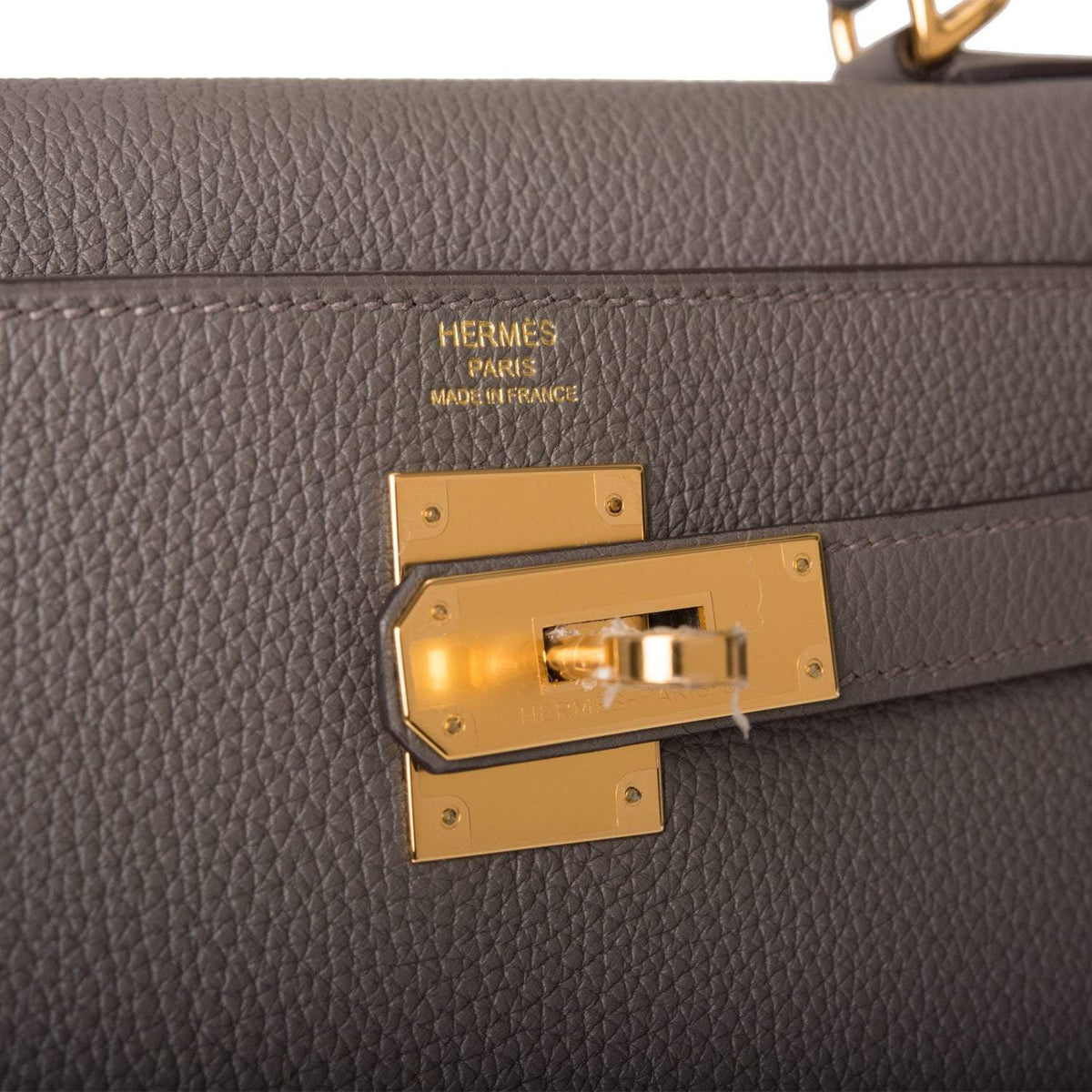 Hermes Kelly Retourne 28 Etain Togo Gold Hardware Crowned Bag