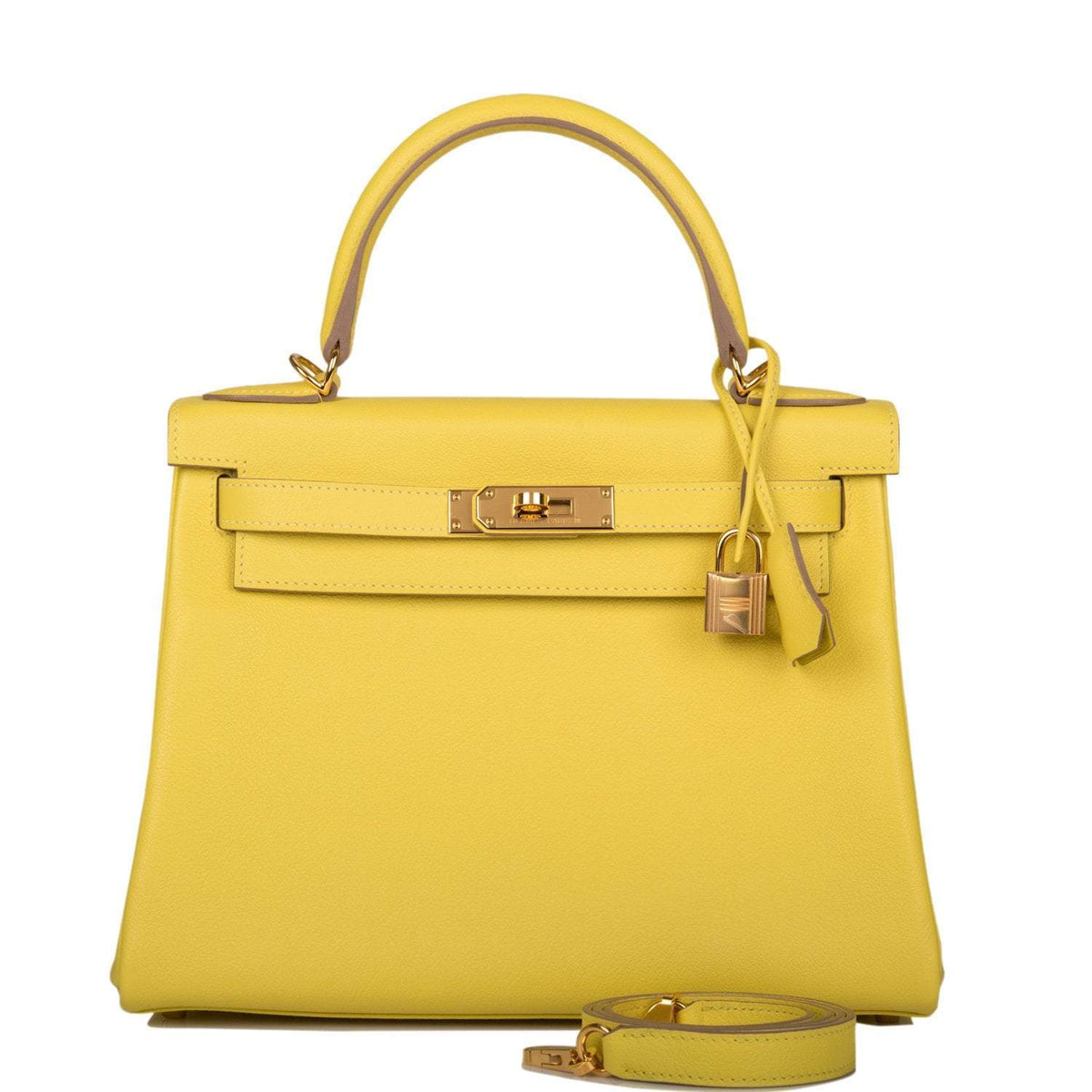 Hermes Kelly Retourne 28 Lime Evercolor Gold Hardware Crowned Bag