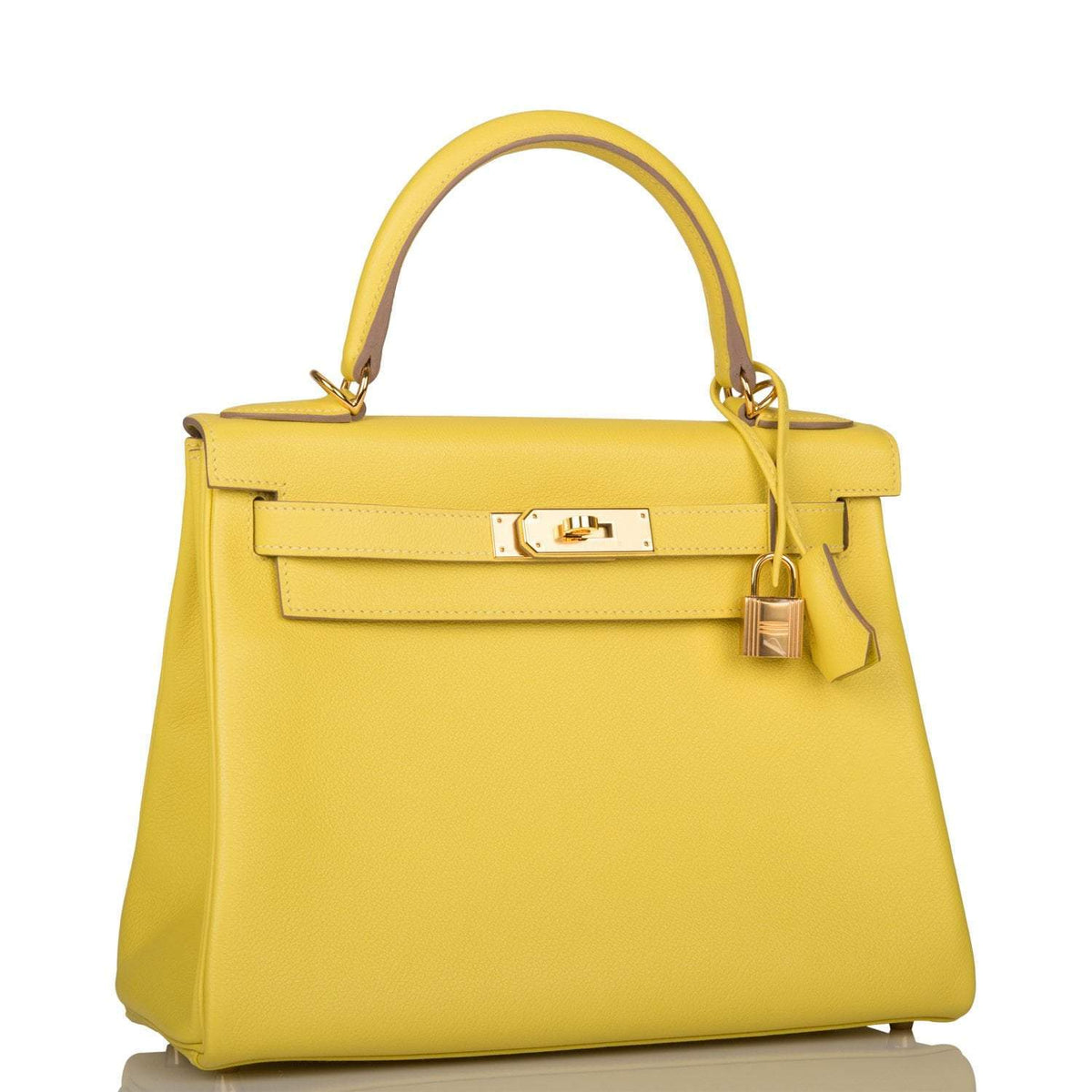 Hermes Kelly Retourne 28 Lime Evercolor Gold Hardware Crowned Bag