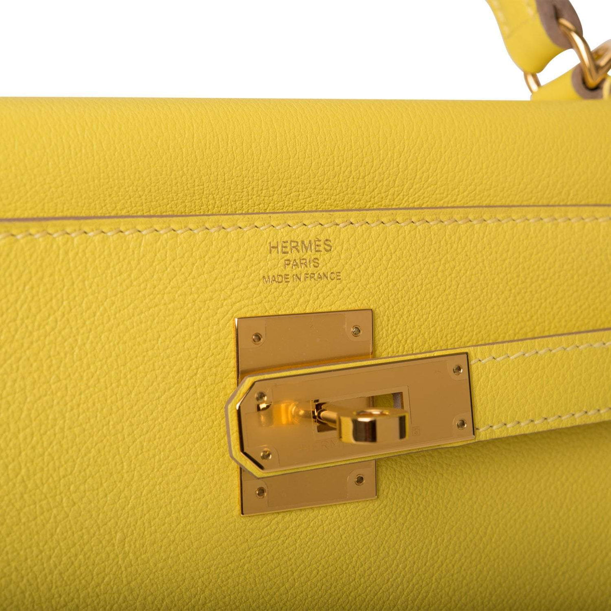 Hermes Kelly Retourne 28 Lime Evercolor Gold Hardware Crowned Bag
