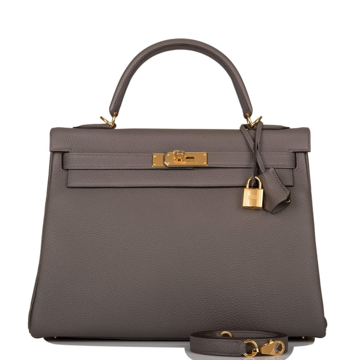 Hermes Kelly Retourne 32 Etain Togo Gold Hardware Crowned Bag