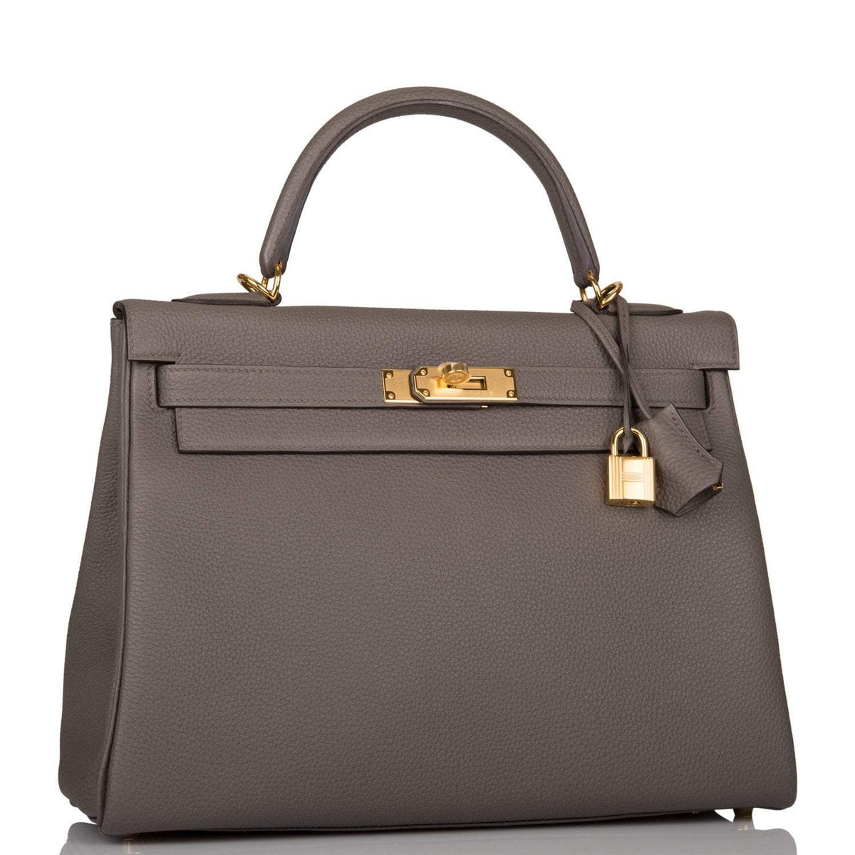 Hermes Kelly Retourne 32 Etain Togo Gold Hardware Crowned Bag