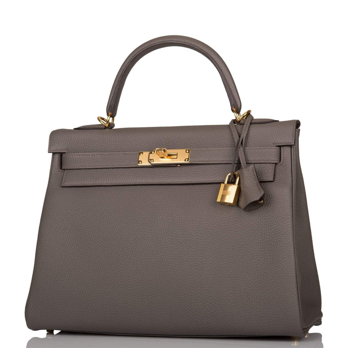 Hermes Kelly Retourne 32 Etain Togo Gold Hardware Crowned Bag