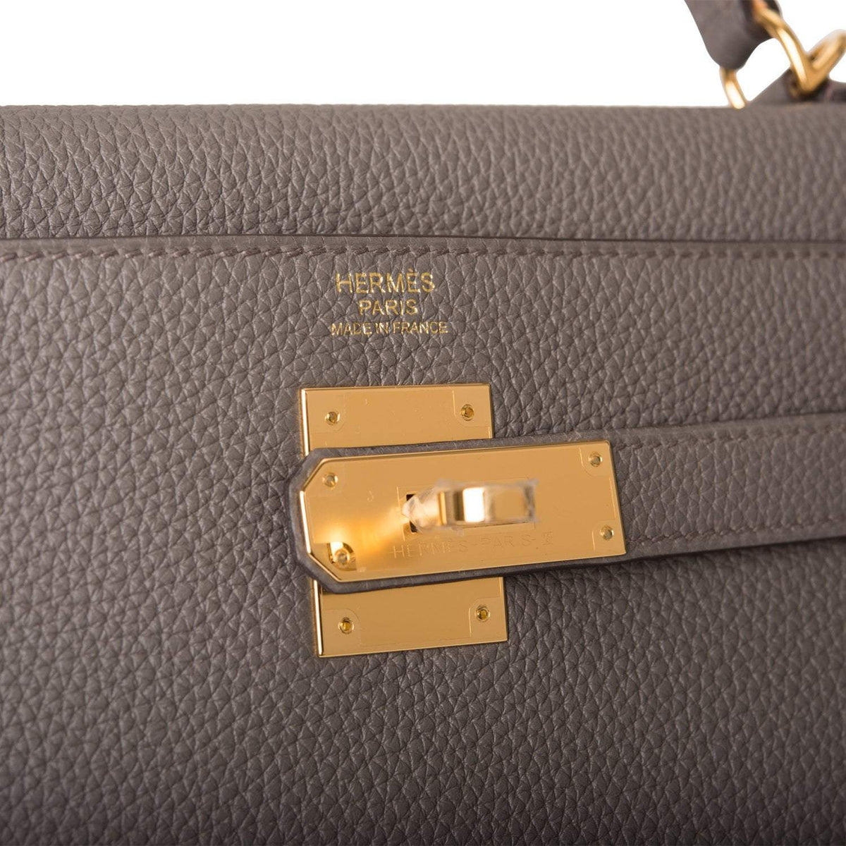Hermes Kelly Retourne 32 Etain Togo Gold Hardware Crowned Bag