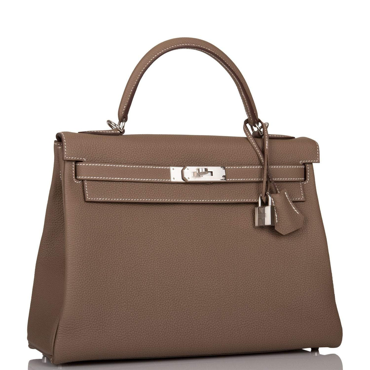 Hermes Kelly Retourne 32 Etoupe Togo Palladium Hardware Crowned Bag