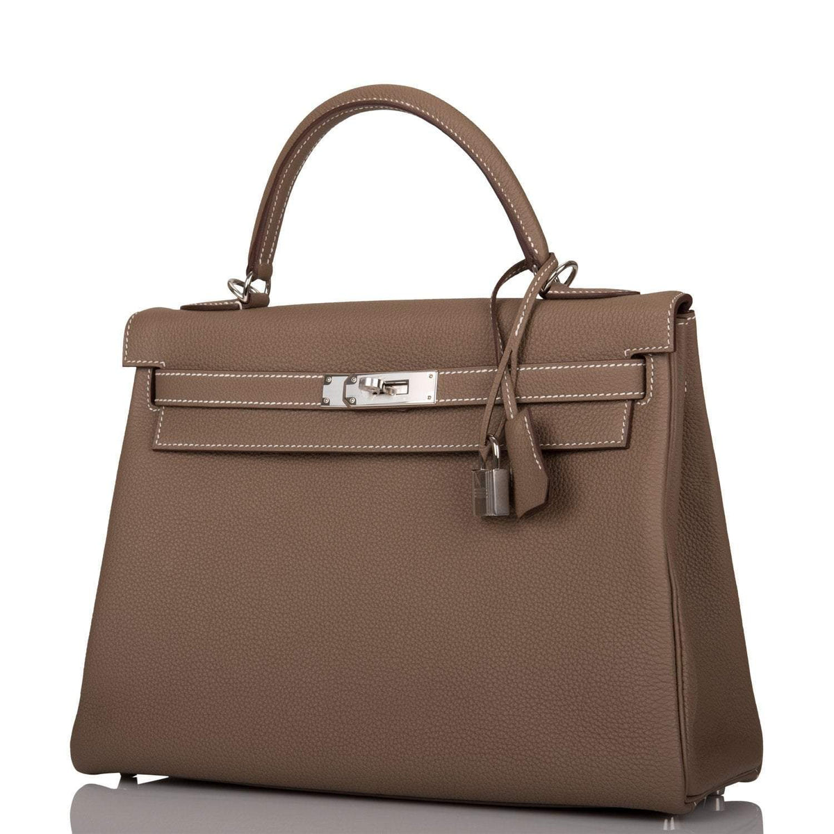 Hermes Kelly Retourne 32 Etoupe Togo Palladium Hardware Crowned Bag